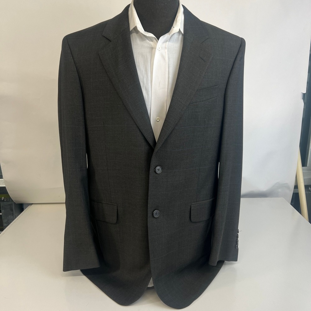 Jack Victor Suit Jacket Mens Charcoal Plaid‎ Super 120s Wool 42 L